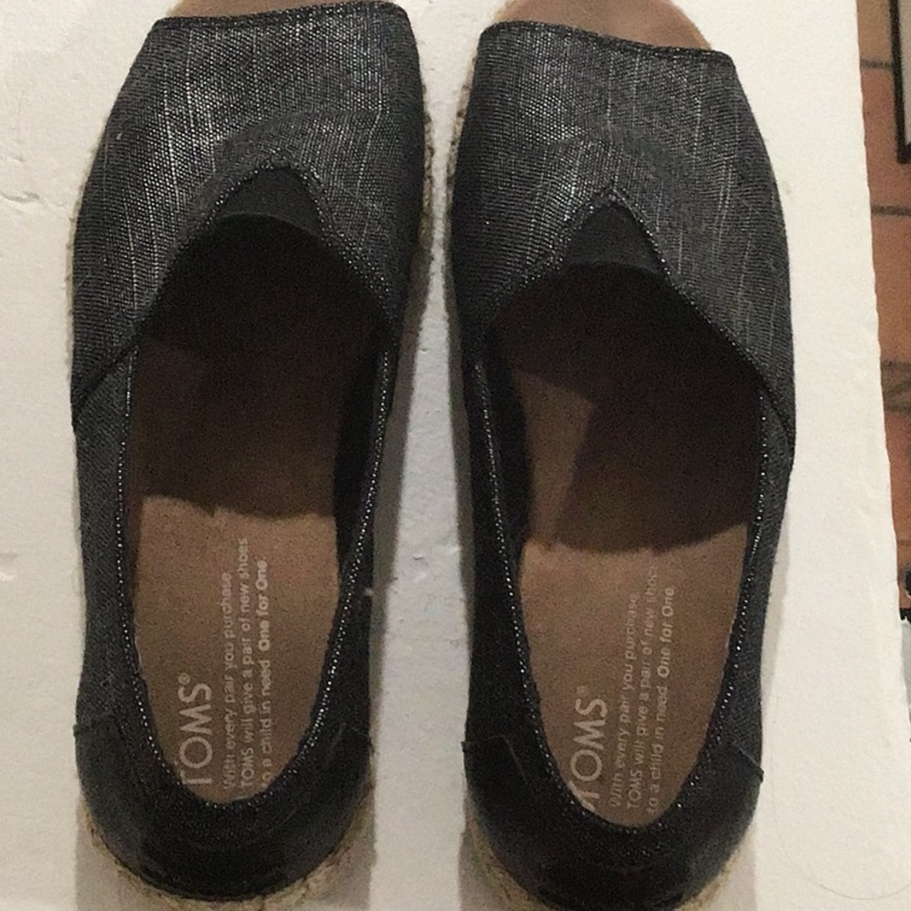 TOMS Black Metallic Espadrille Size 7.5